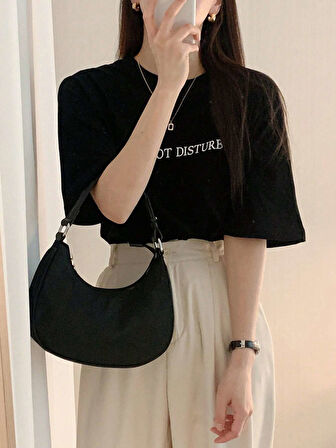 Unisex Pamuklu Siyah Oversize "Do Not Disturb" Baskılı Bisiklet Yaka Rahat Günlük T-shirt