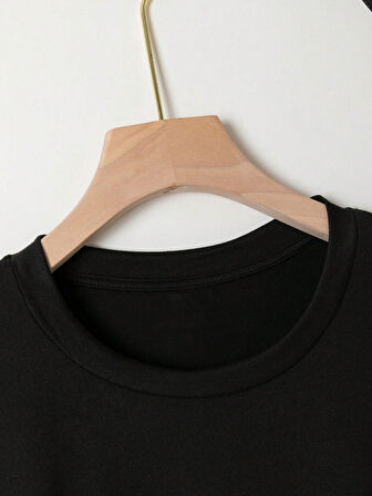 Unisex Pamuklu Siyah Oversize "AY" Baskılı Bisiklet Yaka Rahat Günlük T-shirt