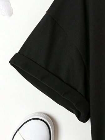 Unisex Pamuklu Siyah Oversize "Havalı Su Köstebeği" Baskılı Rahat Günlük T-shirt