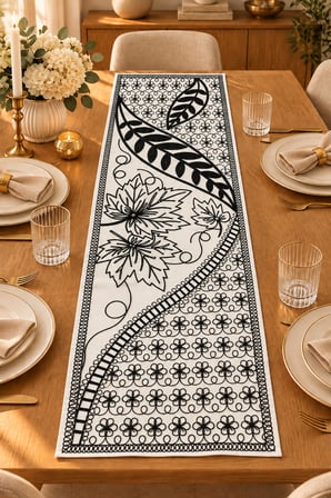 Nakışlı Geometrik Desenli Dekoratif Runner Masa Örtüsü – 45x120 cm 