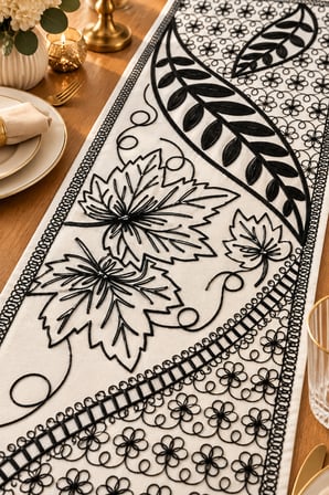 Nakışlı Geometrik Desenli Dekoratif Runner Masa Örtüsü – 45x120 cm 