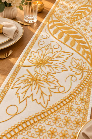 Nakışlı Geometrik Desenli Dekoratif Runner Masa Örtüsü – 45x120 cm