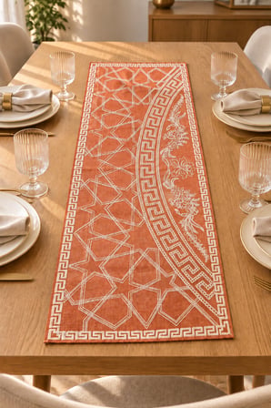 Nakışlı Geometrik Desenli Dekoratif Runner Masa Örtüsü – 45x120 cm