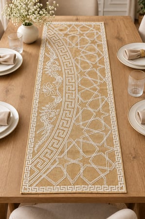 Nakışlı Geometrik Desenli Dekoratif Runner Masa Örtüsü – 45x120 cm