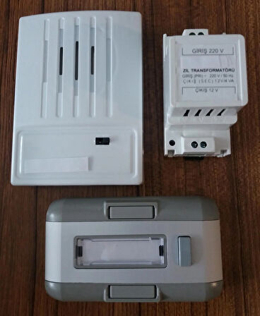 12 volt trafo ve düğmesi hediyeli, iki kuş sesli kapı zili