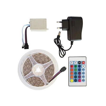 5 metre, trafolu, kumandalı, tak çalıştır RGB led şerit