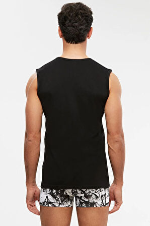 Nobre V Yakalı Pamuklu Basic Erkek Atlet Siyah