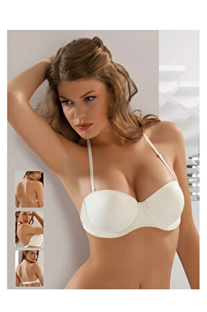 Kadın Ten Renk Dolgulu Destekli Sırtı Şeffaf Straplez Sütyen