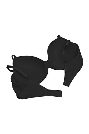 Kadın Soft Kaplı Desteksiz Taşlı Sütyen Siyah Diana