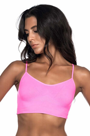 Kadın Pembe Neon Dikişsiz Ince Askı Büstiyer Yeni Sezon