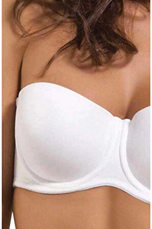 Kadın Beyaz Elita Mikro Kaplı Destekli Push Up Straplez Südyen 7030