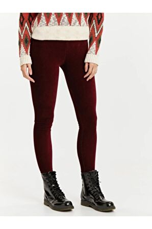 Bordo Fitilli Kadife Tayt