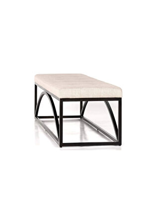 Elva Dekoratif Chester Yatak Ucu Oturma Bankı Tasarım Makyaj Oturağı Metal Ayaklı Bej Puf Bench