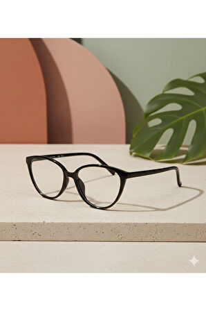 Elvin Siyah CAt Eye 49 Ekartman Mavi Işık Korumalı Gözlük | optik Uyumlu