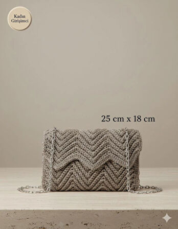 Omuz Çantası, Zincir Askılı Kol Çantası Polyester İplikli El Yapımı 18cm/23cm