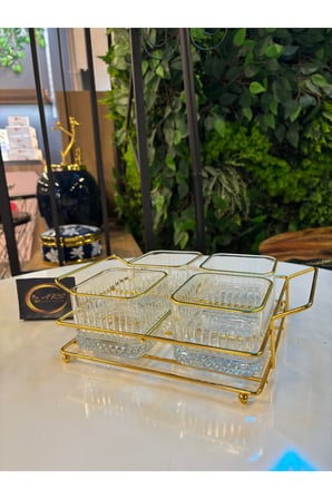 ARS Paşabahçe Elysia Yaldızlı Kare Kase, Metal Gold Standlı 4'lü Çerezlik, Sunumluk, Kahvaltılık