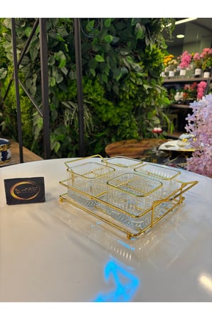 ARS Paşabahçe Elysia Yaldızlı Kare Kase, Metal Gold Standlı 4'lü Çerezlik, Sunumluk, Kahvaltılık