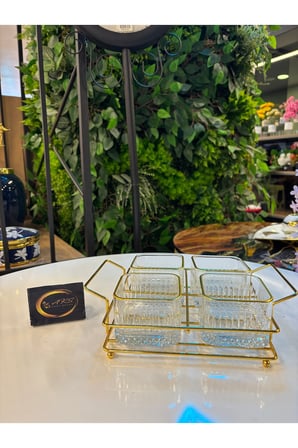 ARS Paşabahçe Elysia Yaldızlı Kare Kase, Metal Gold Standlı 4'lü Çerezlik, Sunumluk, Kahvaltılık