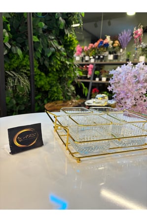 ARS Paşabahçe Elysia Yaldızlı Kare Kase, Metal Gold Standlı 4'lü Çerezlik, Sunumluk, Kahvaltılık