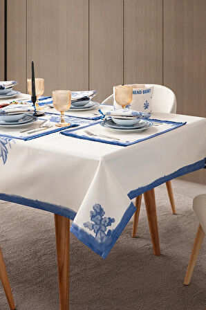 Elysian Blue Salon Yemek Masası Takımı Duck Keten, Masa Örtüsü,Runner,6 Amerikan Servis,6KumaşPeçete