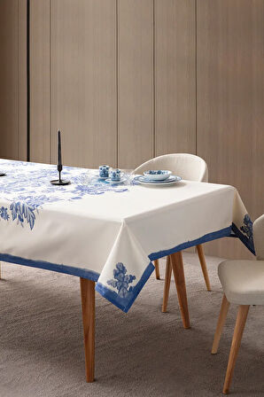 Elysian Blue Salon Yemek Masası Takımı Duck Keten, Masa Örtüsü,Runner,6 Amerikan Servis,6KumaşPeçete