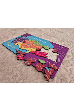 Türkiye Haritası Puzzle - Kabartmalı Türkiye Haritası ve Komşu Ülkeler, Denizler