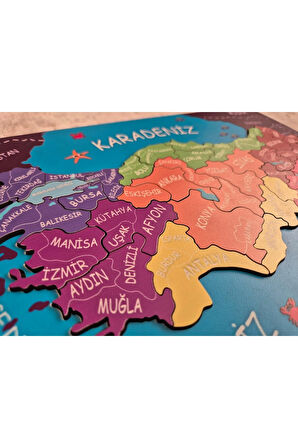 Türkiye Haritası Puzzle - Kabartmalı Türkiye Haritası ve Komşu Ülkeler, Denizler
