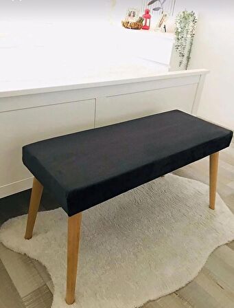 Gürgen Retro Ahşap Ayaklı Handmade Siyah Pofidik Puf Bench Koltuk Sandalye