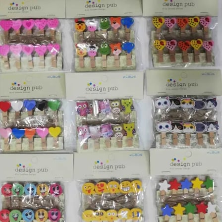Şekilli Renkli Ahşap Mandal Seti (10'lu Paket)