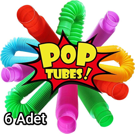 Pop Tube Eğitici Uzayıp Kısalan Borular Stres Giderici Renkli Birleştirme Oyunu 6 Adet Popit Boru