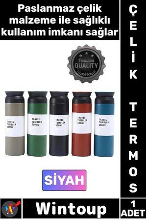 #Termos Paslanmaz Sızdırmaz Vakumlu Isı Koruyucu Hediyelik Kamp Piknik Siyah Şık Çelik Termos 500 ML