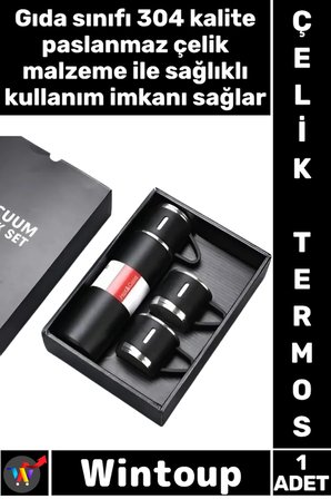 #Termos Isı Korumalı Sızdırmaz Vakumlu Outdoor Piknik Seyahat Seti Paslanmaz 3 Bardaklı Çelik Termos