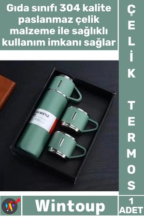 #Termos Sızdırmaz Isı Korumalı Vakumlu Paslanmaz Outdoor Piknik Seyahat Seti 3 Bardaklı Çelik Termos