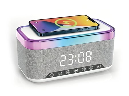 #Hoparlör Bluetooth Masa Lambası Gece Lambası Hızlı Şarj Işıklı Saatli Wireless Şarj Hoparlör Füme