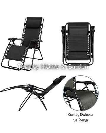 Siyah-Sarı Yatabilen, Ayarlanabilir Pozisyonlu, Katlanabilir Zero Gravity Şezlong, Kamp Sandalyesi, Dama Desen