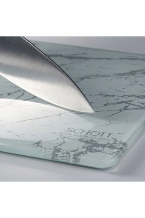 Alman Schott 25*35 cm Temperli Cam Kesme Tahtası Ve Sunum Panosu, Beyaz Mermer, Isıya Dayanıklı, Kırılmaz, Boyası Atmaz
