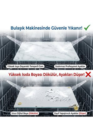 Alman Schott 25*35 cm Temperli Cam Kesme Tahtası Ve Sunum Panosu, Beyaz Mermer, Isıya Dayanıklı, Kırılmaz, Boyası Atmaz