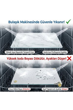 2’li Alman Schott 25*35 cm Temperli Cam Kesme Tahtası Ve Sunum Panosu, Beyaz Mermer Desenli, Isıya Dayanıklı, Kırılmaz, Boyası Atmaz