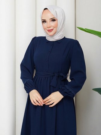 Elbise || Kuşaklı || Gömlek Yaka || VOLANLI