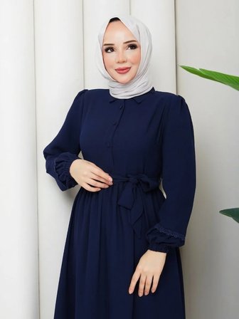 Elbise || Kuşaklı || Gömlek Yaka || VOLANLI