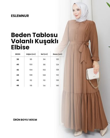 Elbise || Kuşaklı || Gömlek Yaka || VOLANLI