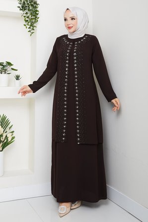 Papatya Taşlı Büyük Beden Anne Elbisesi
