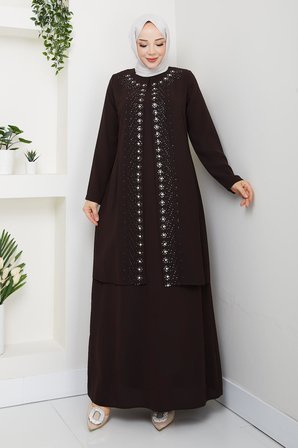 Papatya Taşlı Büyük Beden Anne Elbisesi