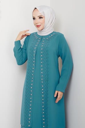 Papatya Taşlı Büyük Beden Anne Elbisesi