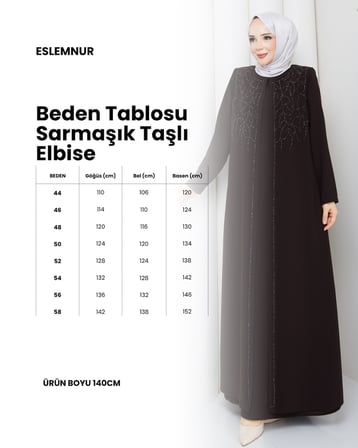 SARMAŞIK TAŞLI BÜYÜK BEDEN ANNE ELBİSESİ