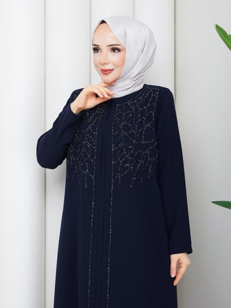 SARMAŞIK TAŞLI BÜYÜK BEDEN ANNE ELBİSESİ