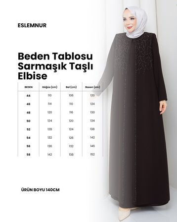 SARMAŞIK TAŞLI BÜYÜK BEDEN ANNE ELBİSESİ