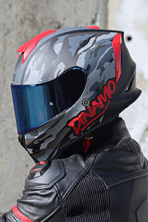 Dinamo Camo Siyah-Titanium-Kırmızı Kask