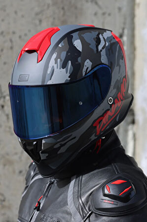 Dinamo Camo Siyah-Titanium-Kırmızı Kask