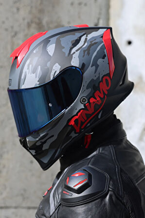Dinamo Camo Siyah-Titanium-Kırmızı Kask